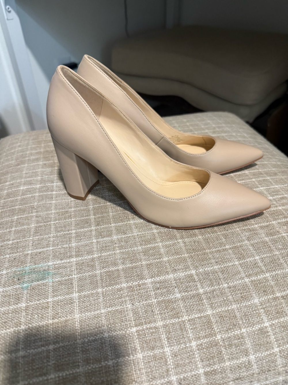 Marc Fisher Nude Block Heel Pointed Pumps